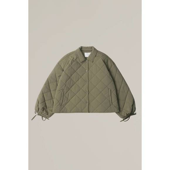 NEW MOD REF tie sleeve quilted long sleeve jacket in olive - Picture 3 of 6